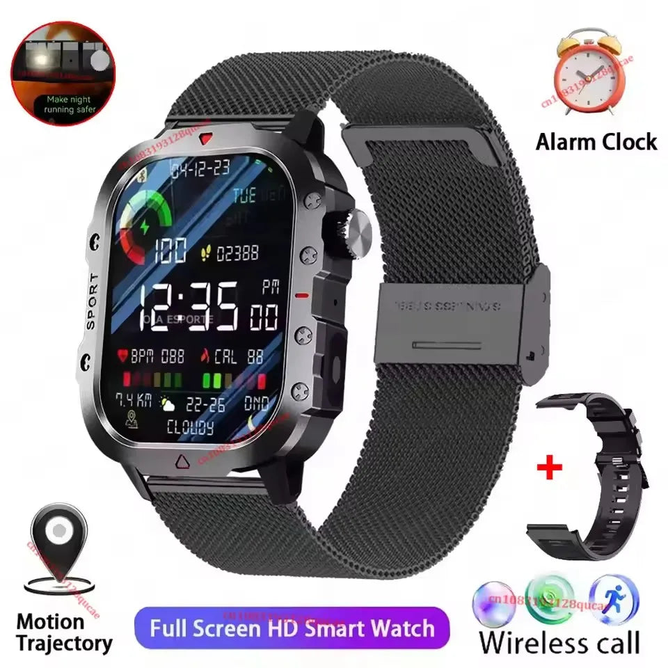 2026 New Military Smart Watch Men IP67 3ATM Outdoor Sports Fitness Tracker Blood Pressure Health Monitor BT Calls GPS Smartwatch