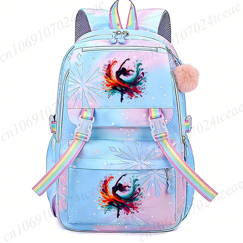 Fashion Dance Girls Printed Girls Backpack Bags Cute Cartoon Large School Bag Watercolor Dance Girls Design Teen Casual Daypack