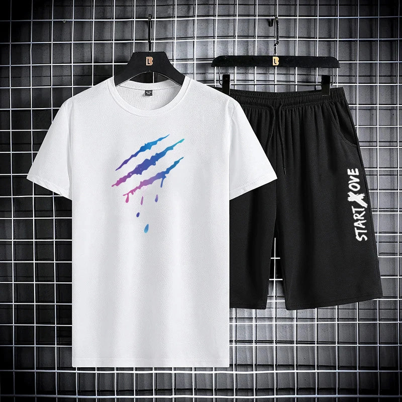 Trendy Suits for men  Men's Summer Shorts Set Gym Outfit Student Short Sleeve Tee 2 Piece Set Tracksuits Men Casual Men Clothing