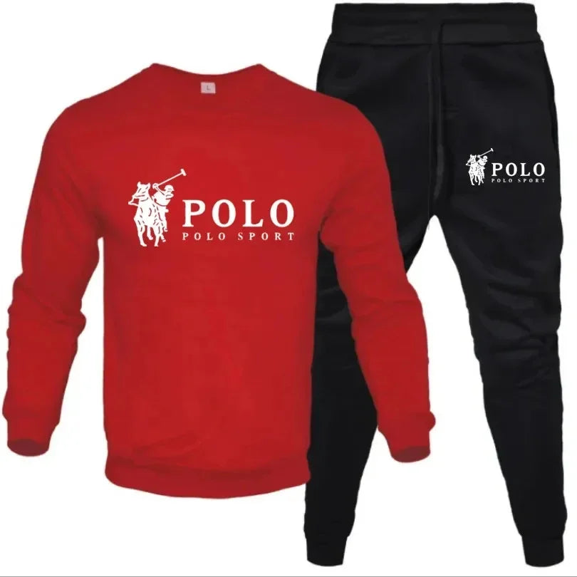 Men's Polo Sport 2-Piece Tracksuit – Black Crewneck Sweatshirt Jogger Pants Set  Casual Sportswear Stylish Polo Sport Tracksuit