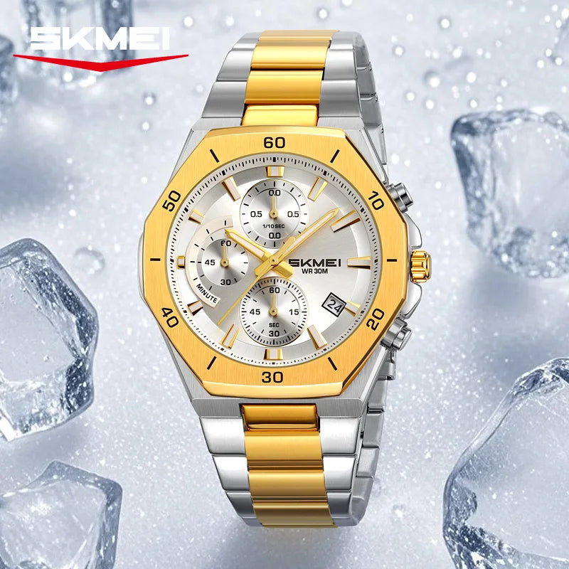 SKMEI 2452 Business Alloy Quartz Watches Casual Stainless Steel Strap Date Waterproof Wristwatch Clock relojes para caballeros
