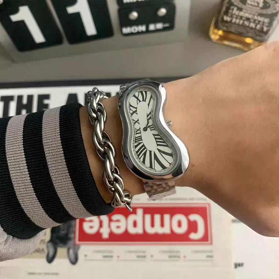 New y2k Fashion Creative Men Women Soft Melting Watch Luxury Streetstyle Irregular Shape Dial Unique Design Quartz Watch