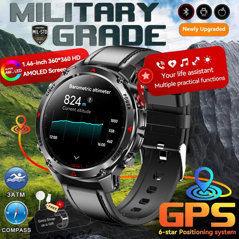 New Swim Military GPS Position Smart Watch Men Map Route Tracking Watches 30M Waterproof Tactics Fitness Sport Outdoors Bracelet