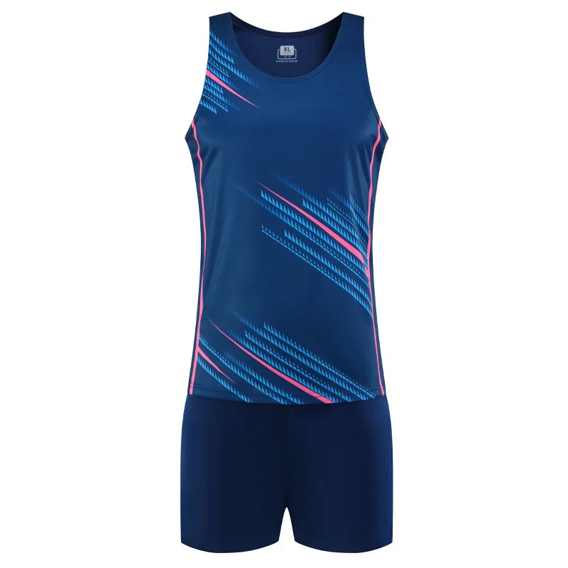 Track And Field Suits Men Running Outdoor Athletics Uniform Breathable Marathon Sportswear Tank  Shorts Team Training Racing Set