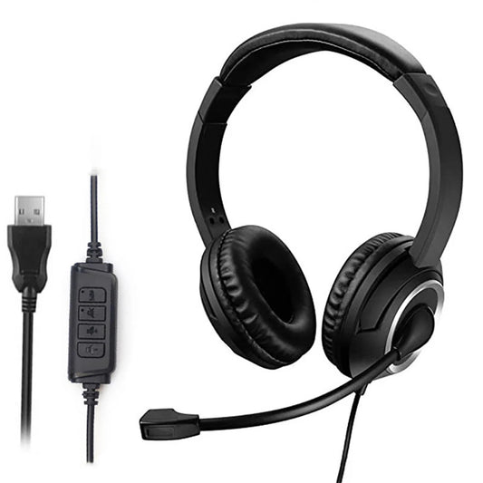 USB Headset with Mic Mute for PC 3.5mm Business Headphones with Rotatable Microphone Noise Cancelling