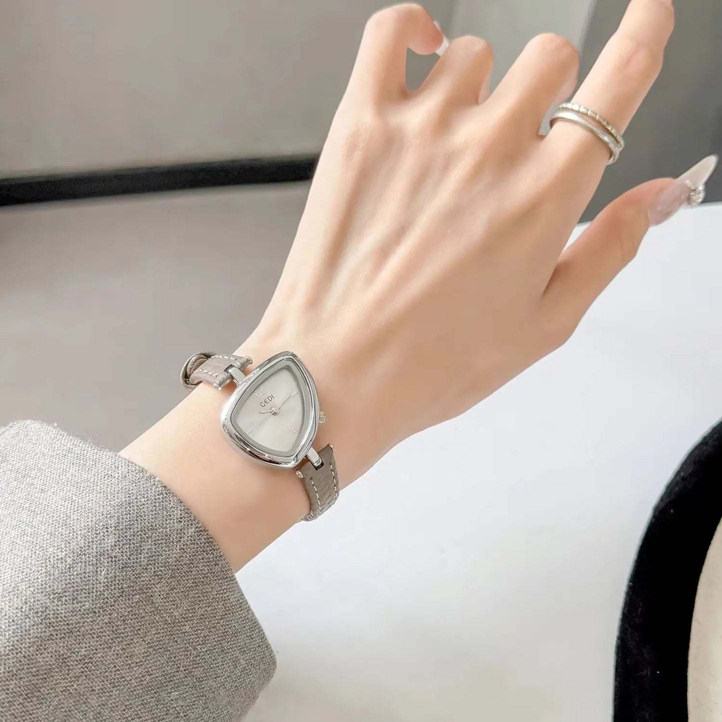 Fashionable Luxury Woman' Watch with Asymmetrical Design, Leather Strap, Small Dial, Quartz Movement - 2025 New Arrival