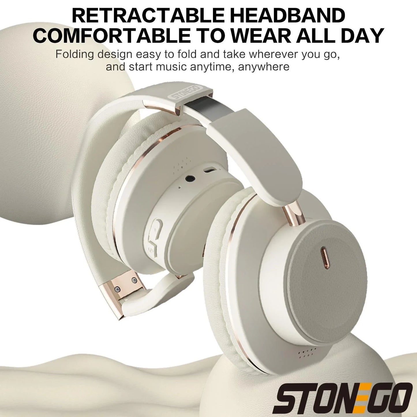 Portable Foldable Wireless Headphones High Resolution Sound Noise Cancellation Comfortable All Day Wear