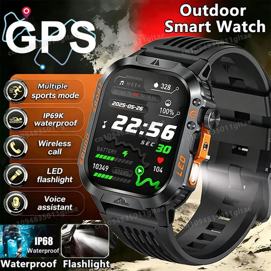 2026 New Military Smart Watch Men IP67 3ATM Outdoor Sports Fitness Tracker Blood Pressure Health Monitor BT Calls GPS Smartwatch