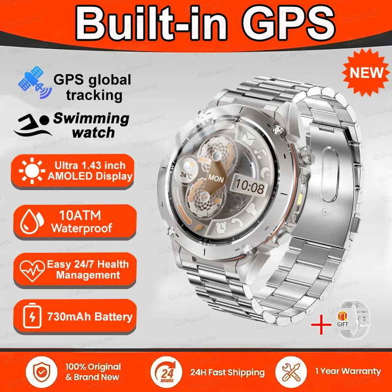 2025 GUHUAVMI Y-101 GPS Sports Smart Watch 10ATM Waterproof Built-in Dual-Band GNSS Compass Altimeter Military Grade Smartwatchs