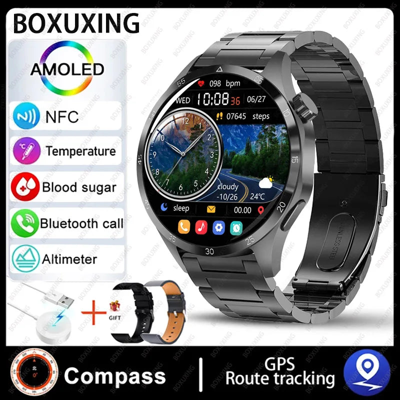 2026 New Smart Watch Men Watch 4 Pro AMOLED HD Screen Bluetooth Call Waterproof Smartwatch NFC Health Monitoring Watch GT4Pro+