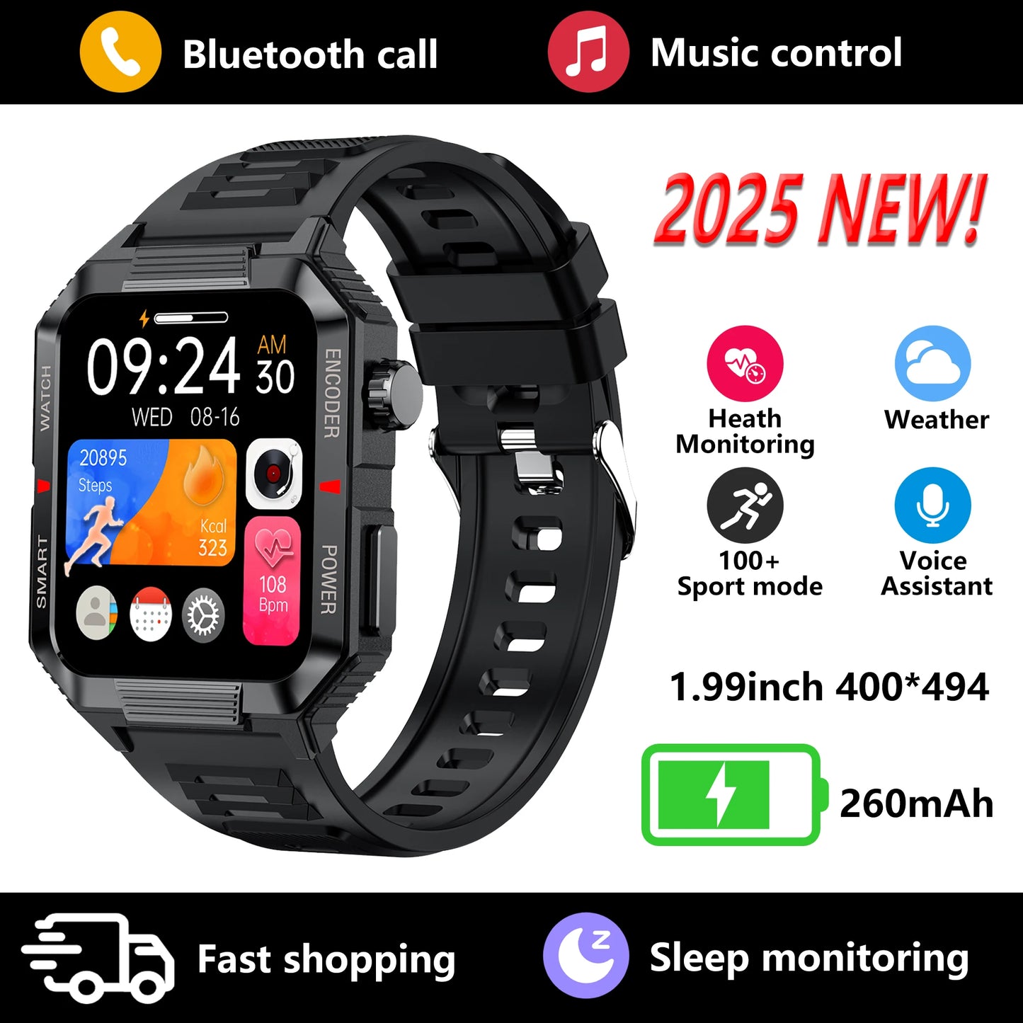 2025 new smart watch, all-round health monitoring, support Bluetooth calls, 1.99-inch high-definition large screen