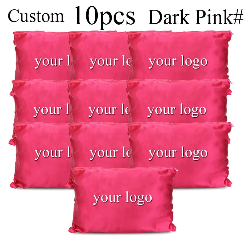 10Pcs Hair Bags With Zipper For Bundles Packaging Satin Wig Bags 25*35Cm Big Size Satin Silk Hair Packaging Bag Logo Customize