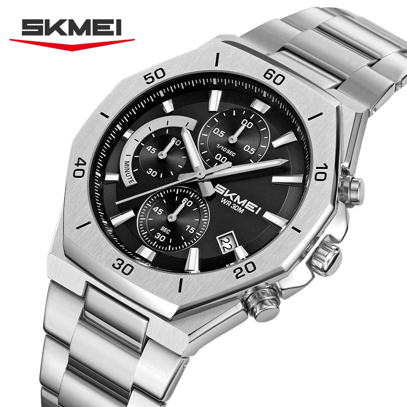 SKMEI 2452 Business Alloy Quartz Watches Casual Stainless Steel Strap Date Waterproof Wristwatch Clock relojes para caballeros