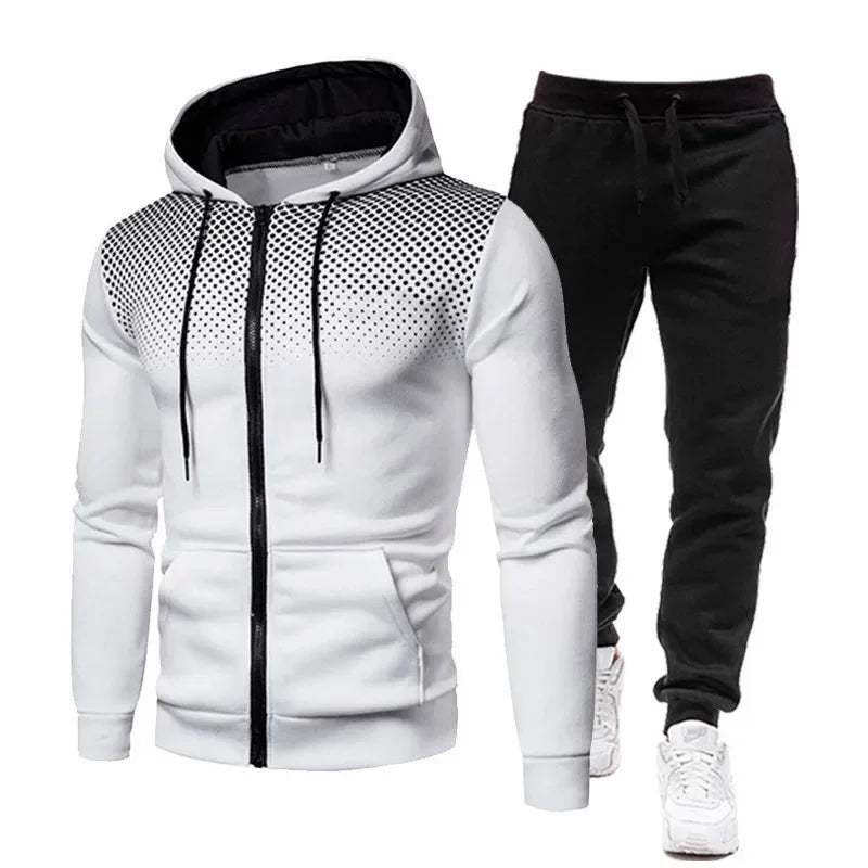 New Fashion Dot Printed Solid Color Zipper Set - Spring and Autumn Plush Men's and Women's Sports Hoodies, Sweaters, and Pants