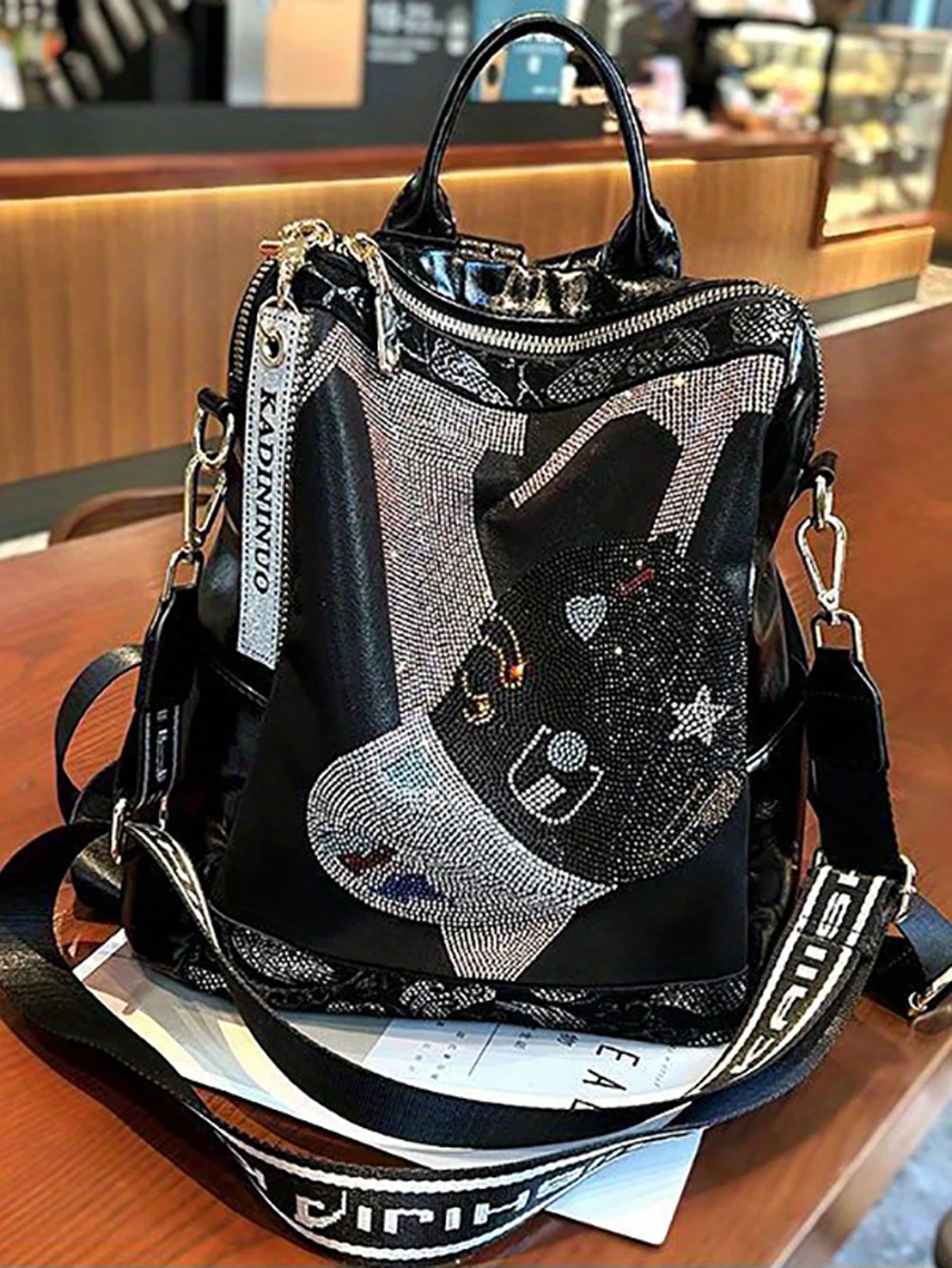 Fashionable and versatile backpack, new leather large capacity casual rhinestone shoulder bag