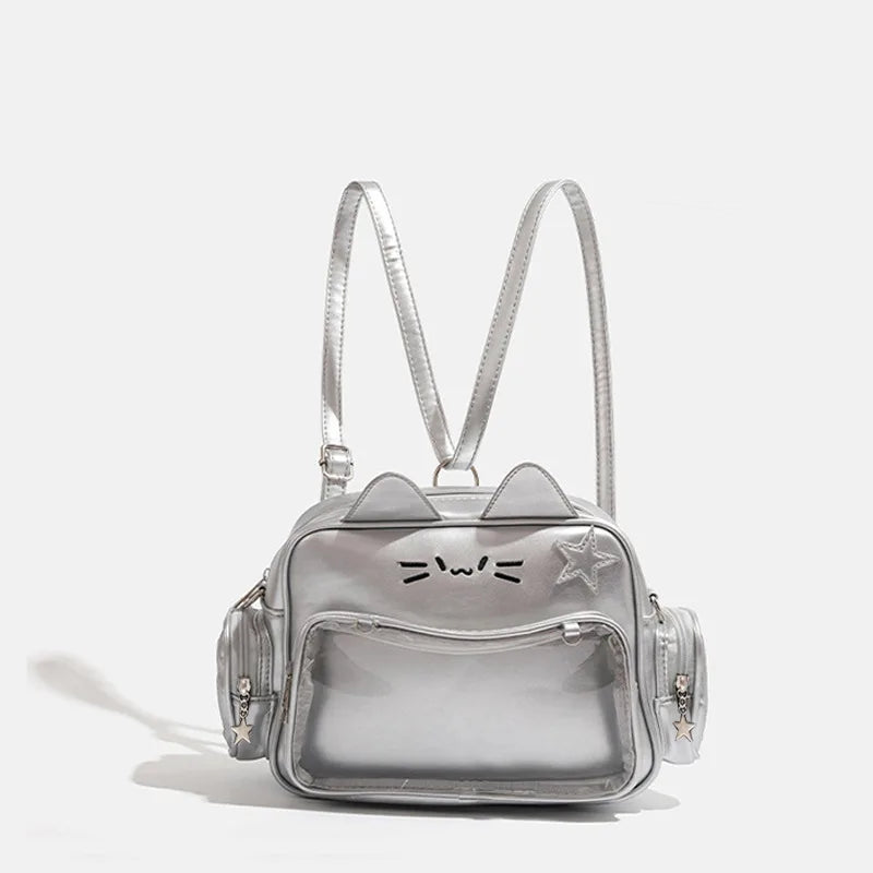 Ladies' Backpacks Y2K Cartoon Cat Print Japanese Kawaii Sweet Schoolbags High-capacity Adjustable Single Shoulder Crossbody Bags