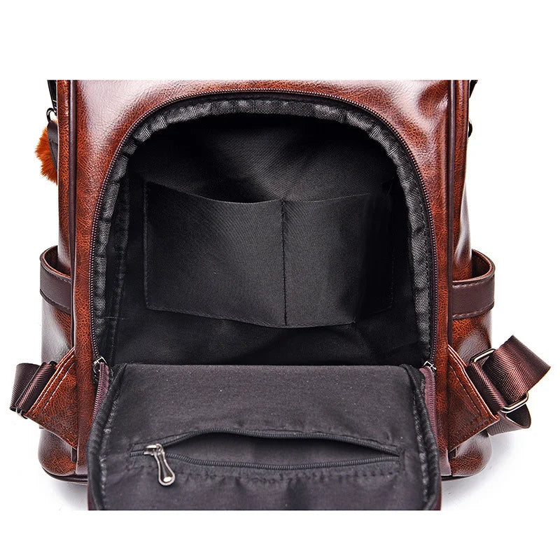 Retro casual backpack, new fashion soft leather large-capacity backpack, dual-use backpack for street commuting