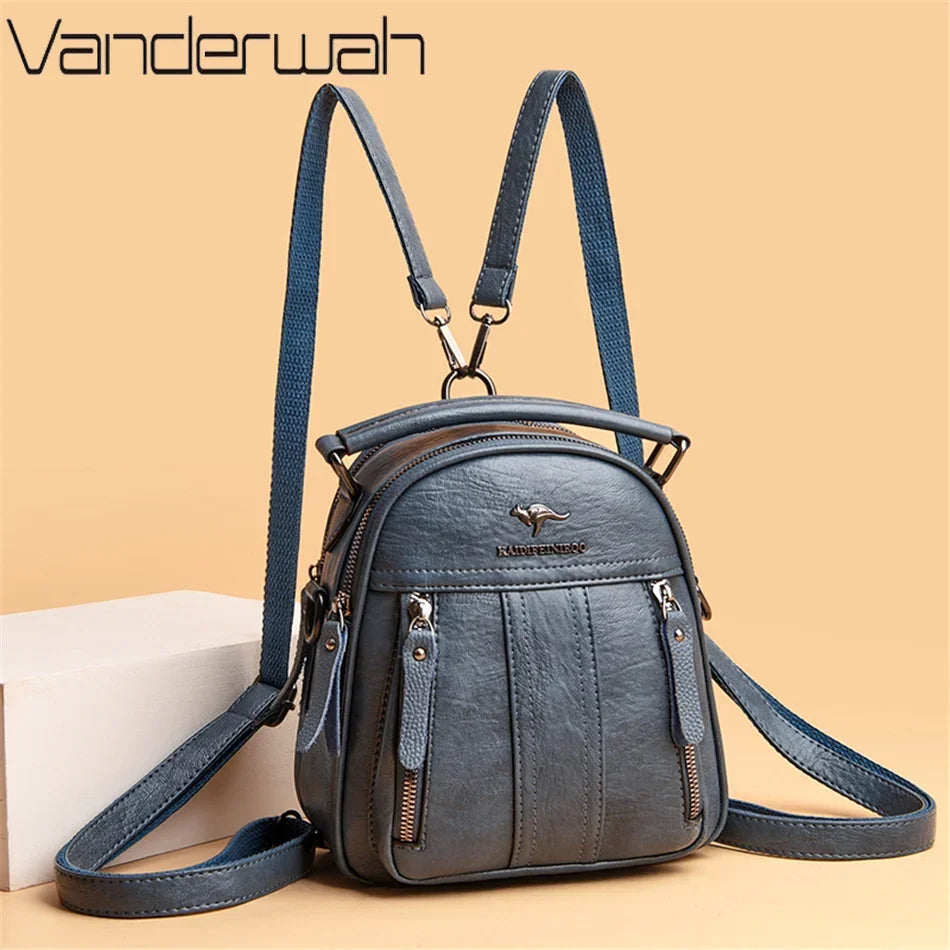 4 In 1 Leather Backpacks Multifunction Female Shoulder Bag Fashion Ladies Small Backpack Travel Bags for Girls New Messenger Sac
