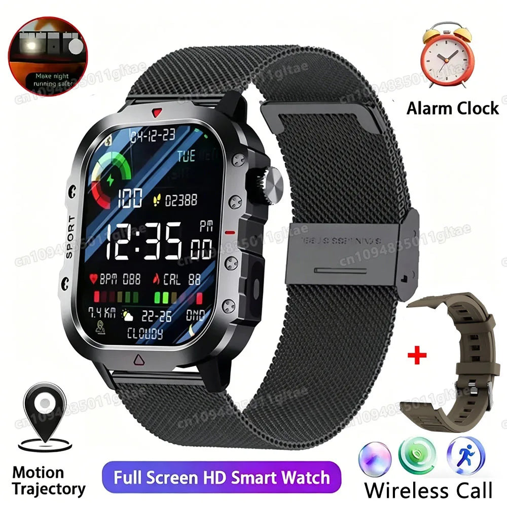 2026 New Military Smart Watch Men IP67 3ATM Outdoor Sports Fitness Tracker Blood Pressure Health Monitor BT Calls GPS Smartwatch