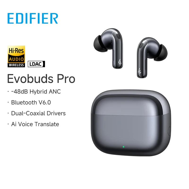 Edifier Evobuds Pro True Wireless Noise Cancelling Earbuds Bluetooth V6.0 LDAC Hi-Res Audio Hybrid ANC AI Voice Translation IP54