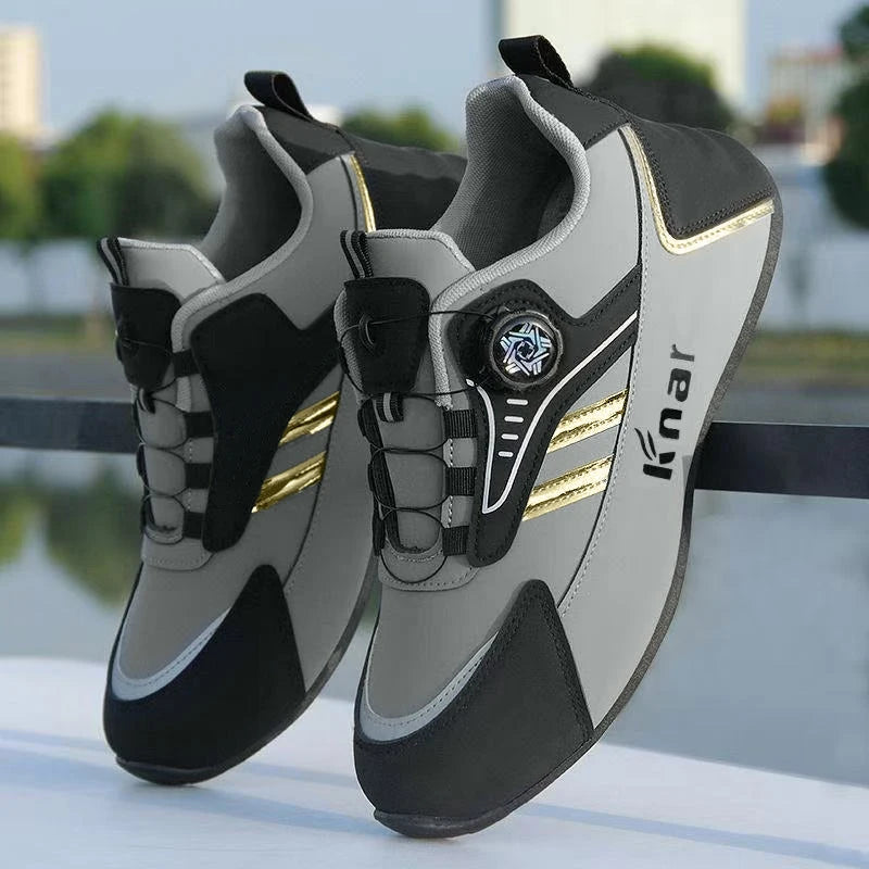 Men's Sports Casual Shoes with Rotating Buckle – Comfortable, Non-Slip, and Durable Soles – Stylish Gold Stripe Design, Suitable for Casual Wear, Sports, and Outdoor Activities