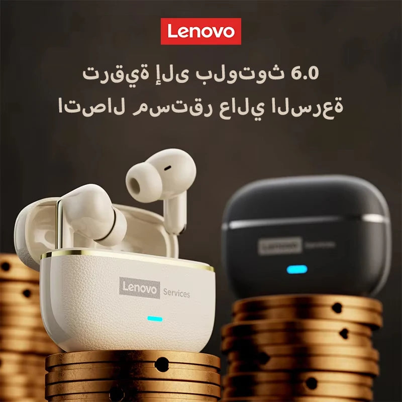 Lenovo LE208 TWS Bluetooth 6.0 Wireless Leather Earphones Stereo ENC Noise Cancelling Headphone 38ms Low Latency Gaming Headset