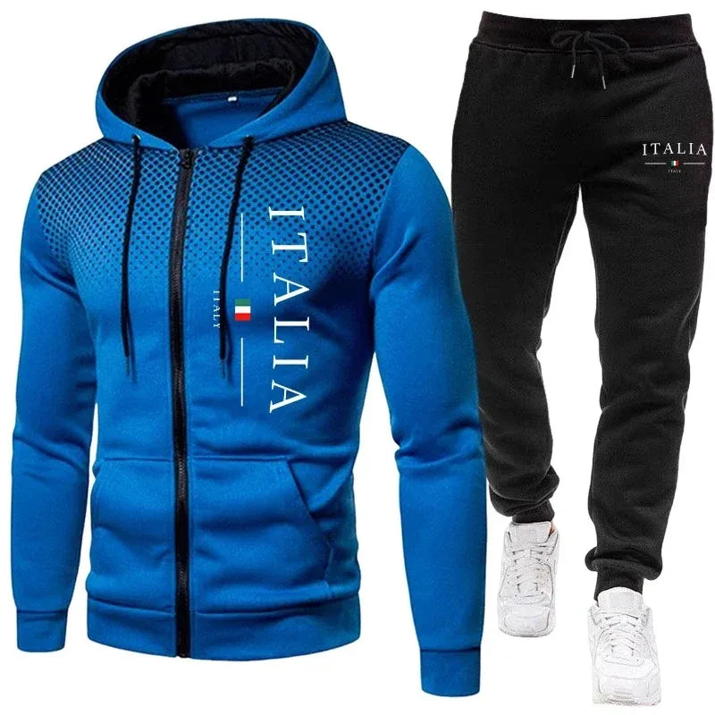 Tracksuit Zipper Hoodie and Sweatpants Urban Casual Sporty Jogging Suit Male Daily Training Outfits