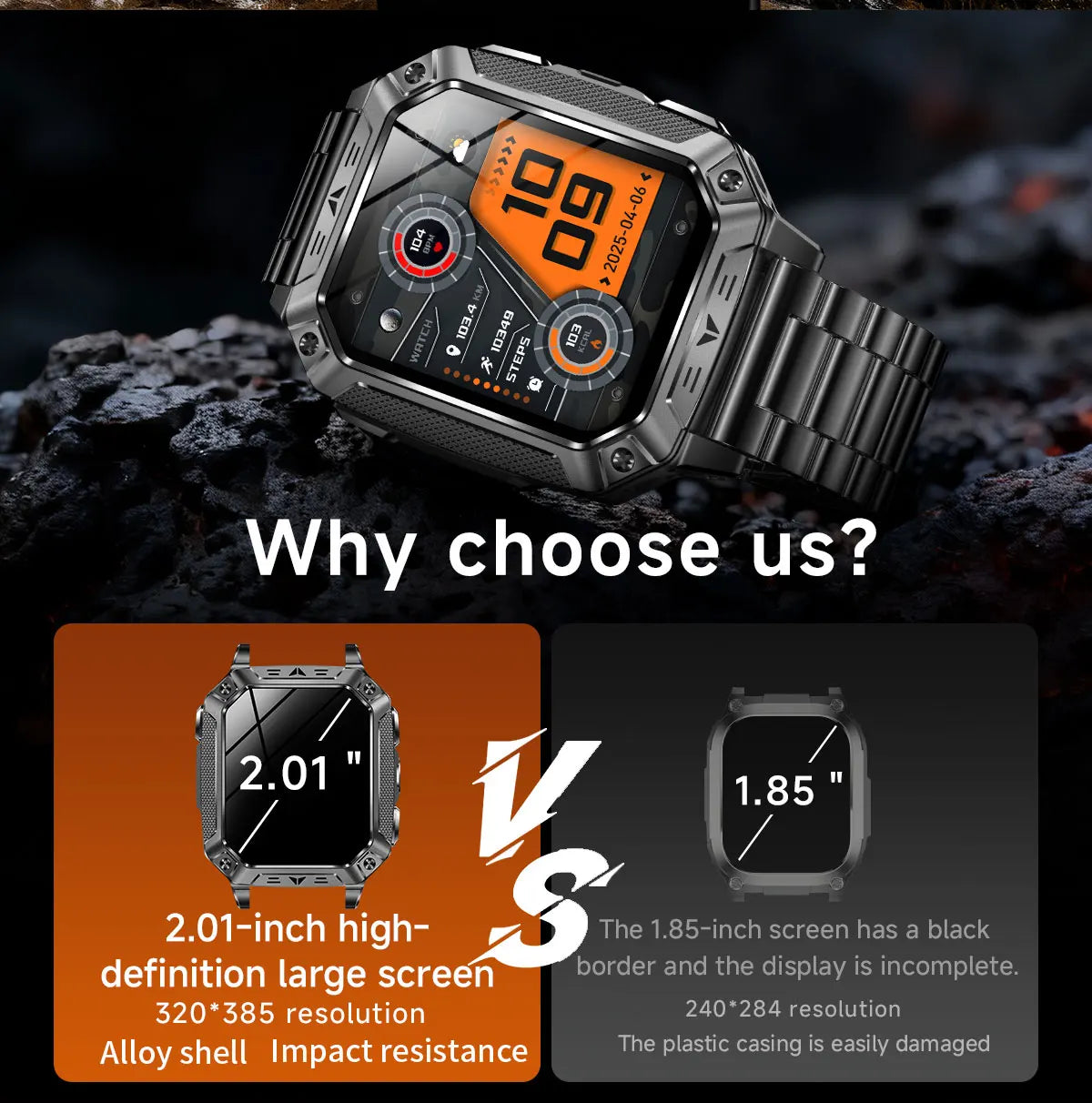 2026 New Built-in 1400mAh Super Large Battery Men Smart Watch Outdoor GPS 2.01"AMOLED Screen 10ATM Waterproof BT Call Smartwatch