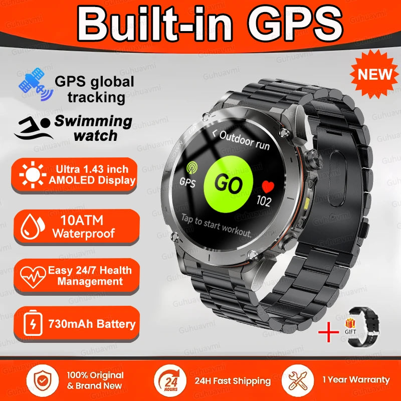 2025 GUHUAVMI Y-101 GPS Sports Smart Watch 10ATM Waterproof Built-in Dual-Band GNSS Compass Altimeter Military Grade Smartwatchs