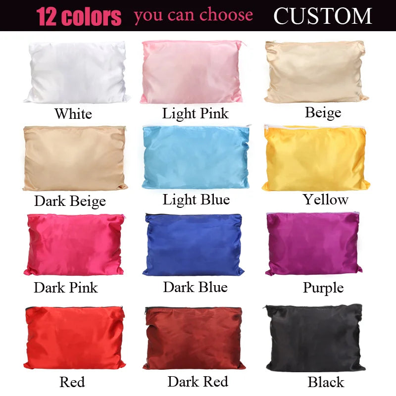 10Pcs Hair Bags With Zipper For Bundles Packaging Satin Wig Bags 25*35Cm Big Size Satin Silk Hair Packaging Bag Logo Customize