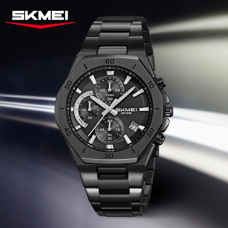 SKMEI 2452 Business Alloy Quartz Watches Casual Stainless Steel Strap Date Waterproof Wristwatch Clock relojes para caballeros