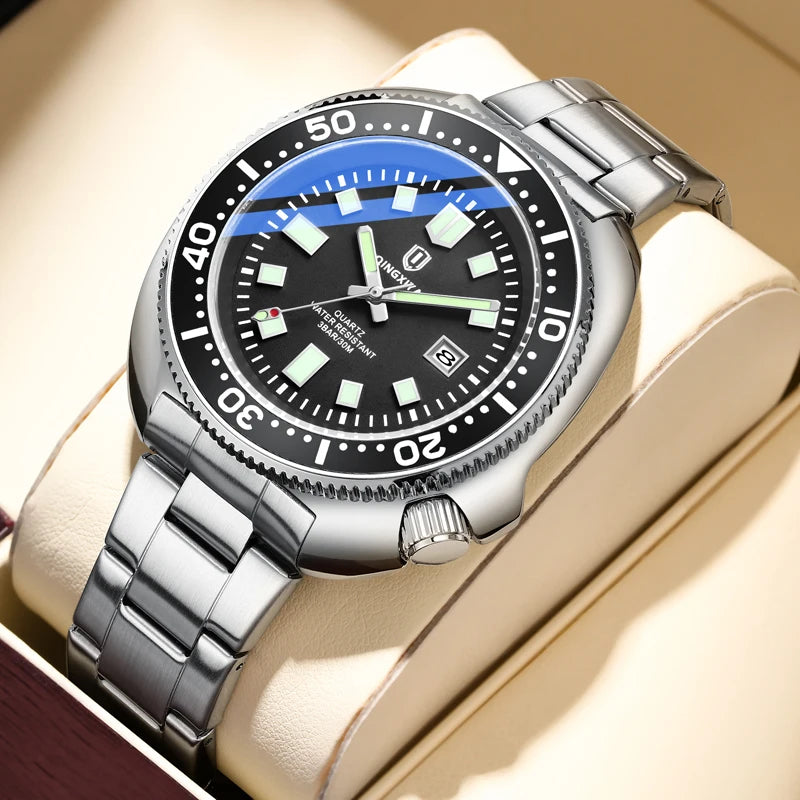 QINGXIYA Top Brand Luxury Men's Quartz Watches High Qualit Stainless Steel Strap Waterproof Luminous Date Fashion Sport Watch