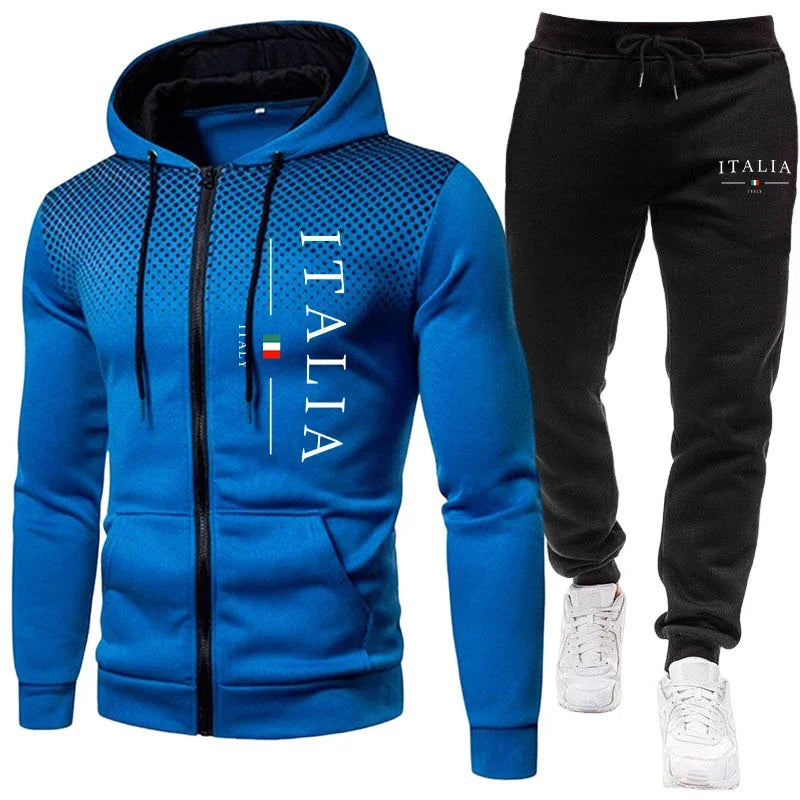 Tracksuit Zipper Hoodie and Sweatpants Urban Casual Sporty Jogging Suit Male Daily Training Outfits