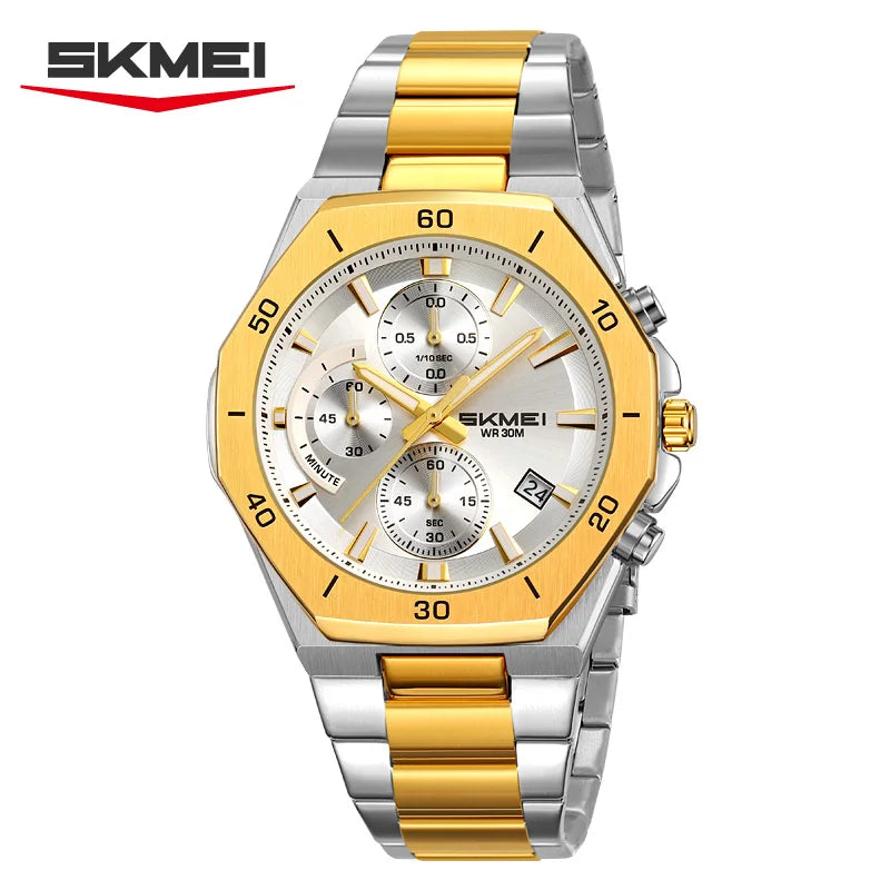 SKMEI 2452 Business Alloy Quartz Watches Casual Stainless Steel Strap Date Waterproof Wristwatch Clock relojes para caballeros