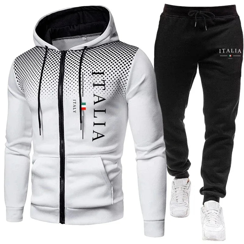 Tracksuit Zipper Hoodie and Sweatpants Urban Casual Sporty Jogging Suit Male Daily Training Outfits