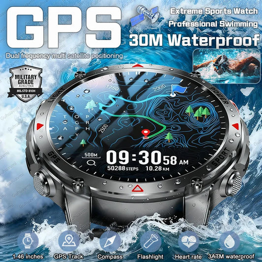 New Swim Military GPS Position Smart Watch Men Map Route Tracking Watches 30M Waterproof Tactics Fitness Sport Outdoors Bracelet