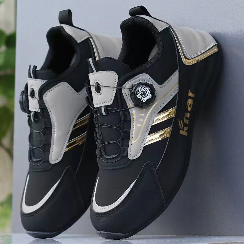 Men's Sports Casual Shoes with Rotating Buckle – Comfortable, Non-Slip, and Durable Soles – Stylish Gold Stripe Design, Suitable for Casual Wear, Sports, and Outdoor Activities