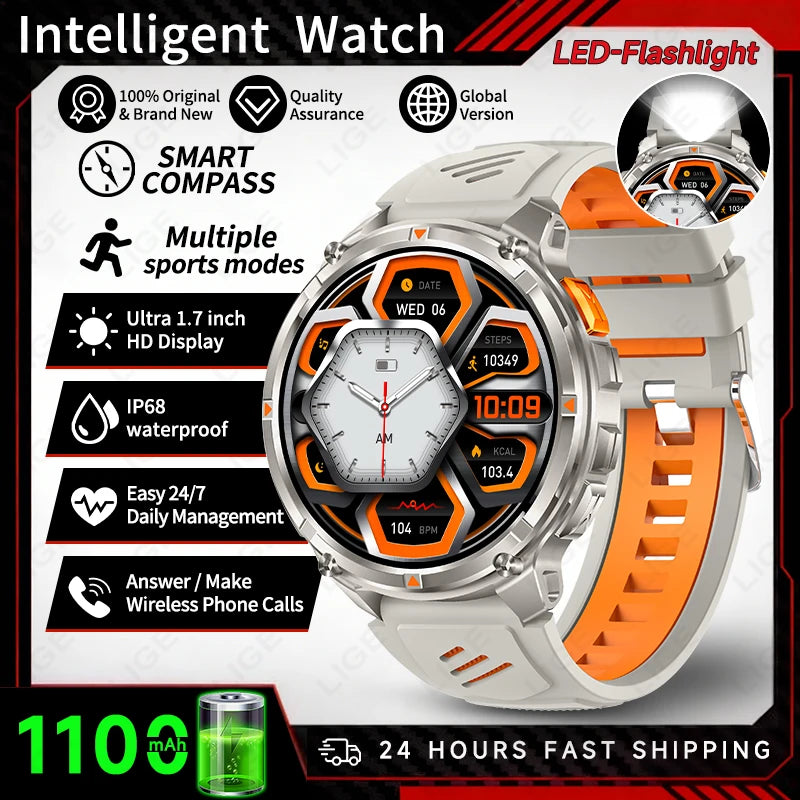 2026 New LIGE 1100mAh Super Capacity Battery Adult Men Smart Watch 1.7" Large HD Screen Call 5ATM Waterproof Sports Watches