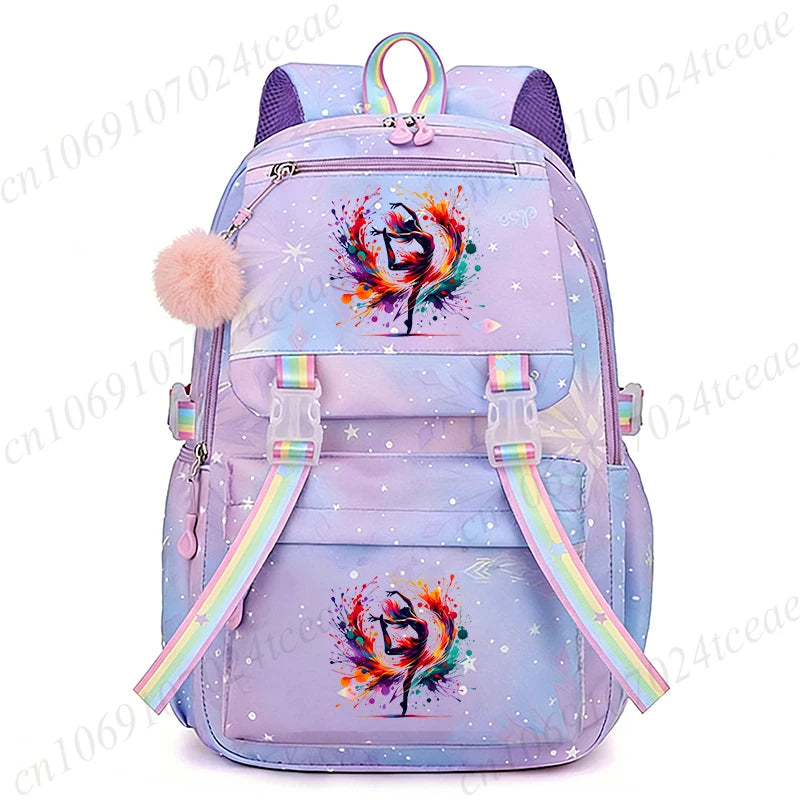 Fashion Dance Girls Printed Girls Backpack Bags Cute Cartoon Large School Bag Watercolor Dance Girls Design Teen Casual Daypack