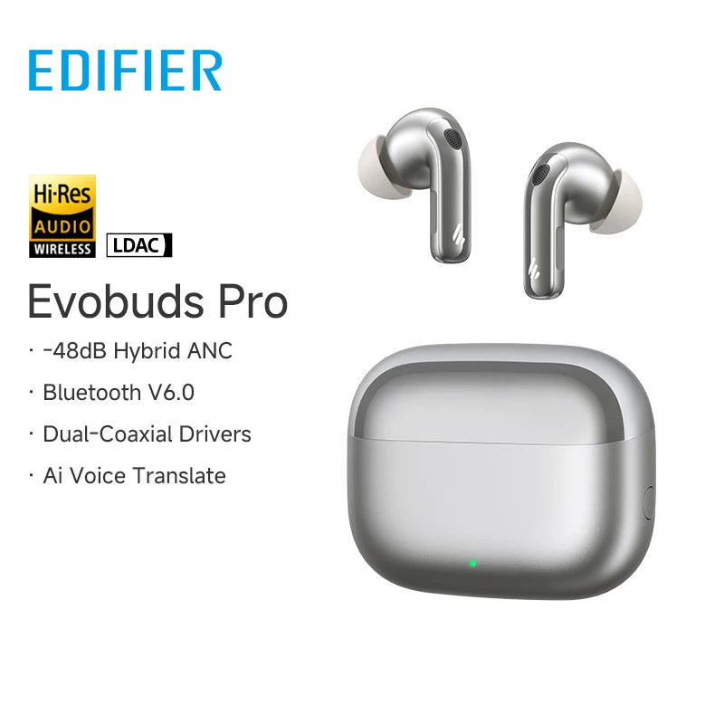 Edifier Evobuds Pro True Wireless Noise Cancelling Earbuds Bluetooth V6.0 LDAC Hi-Res Audio Hybrid ANC AI Voice Translation IP54