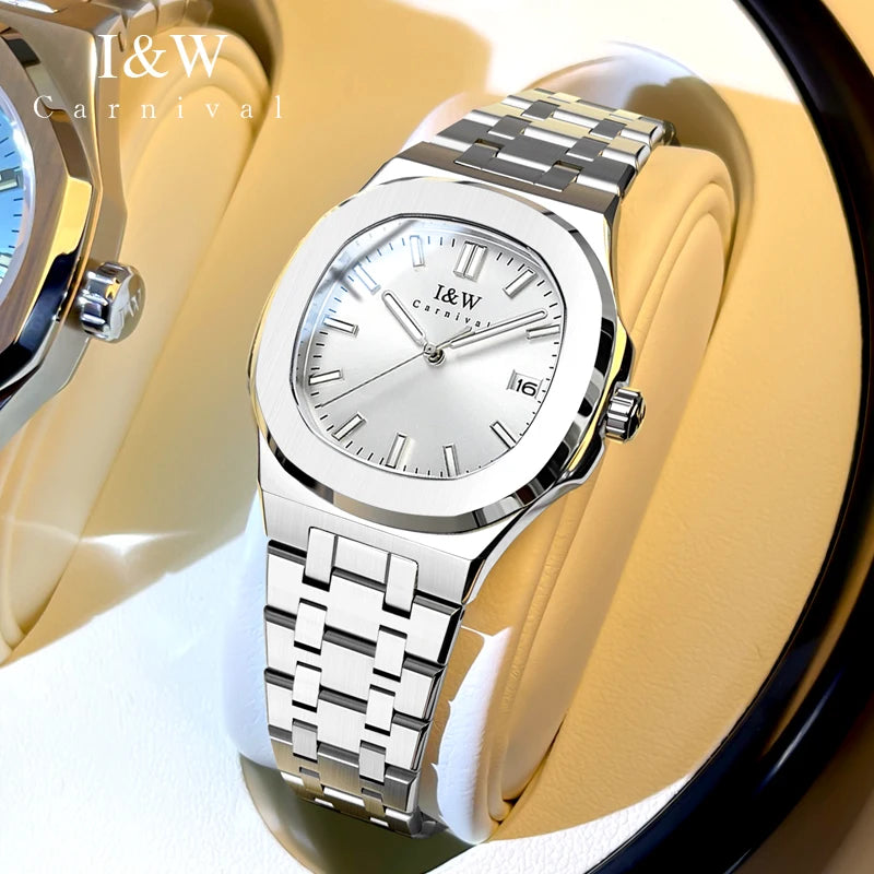 I&W Simple Quartz Watch for Women 2024 New Design Ladies Watches Sapphire Calendar Full Steel Bracelet Waterproof Montres Femmes