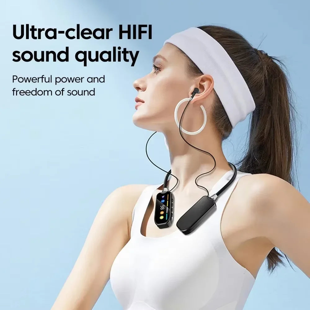 Wireless Earphones Bluetooth 5.4 Neckband Headphones LED Display Noise Reduction MIC Gaming HIFI Headset For Sports Outdoor