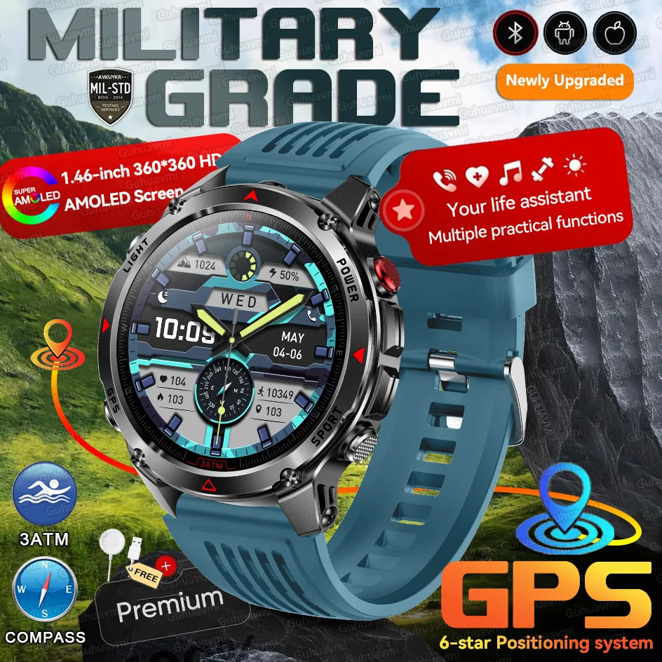 New Swim Military GPS Position Smart Watch Men Map Route Tracking Watches 30M Waterproof Tactics Fitness Sport Outdoors Bracelet