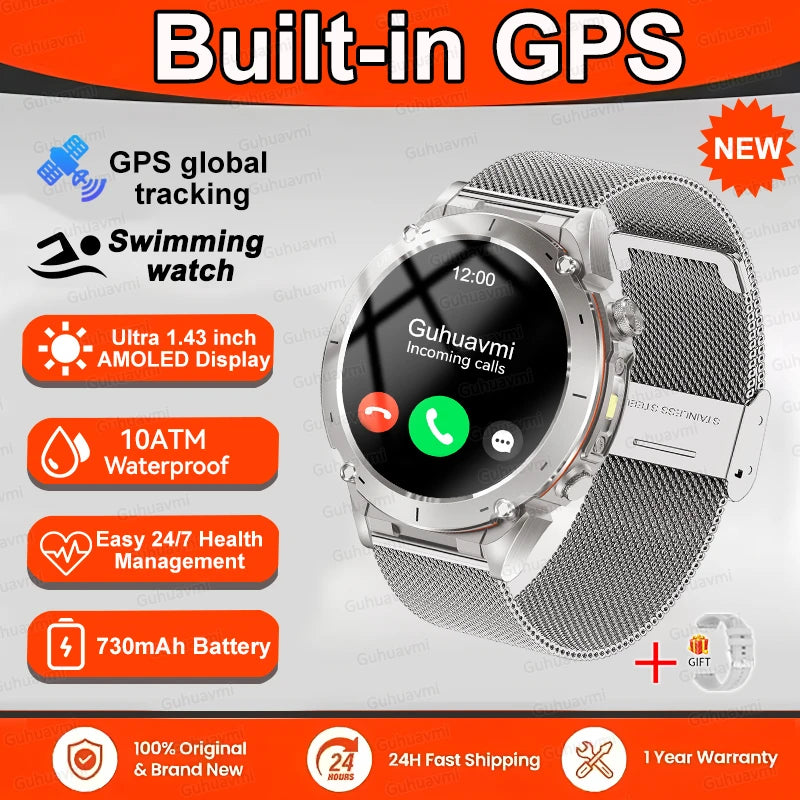 2025 GUHUAVMI Y-101 GPS Sports Smart Watch 10ATM Waterproof Built-in Dual-Band GNSS Compass Altimeter Military Grade Smartwatchs
