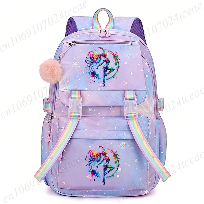 Fashion Dance Girls Printed Girls Backpack Bags Cute Cartoon Large School Bag Watercolor Dance Girls Design Teen Casual Daypack