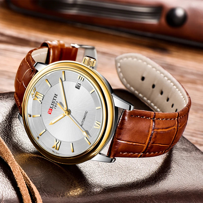 Mens Automatic Watches Luxury Men Dress Mechanical Watch Fashion Waterproo Wrist Automatic Watch Date Leather Strap