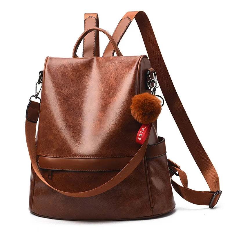 Retro casual backpack, new fashion soft leather large-capacity backpack, dual-use backpack for street commuting