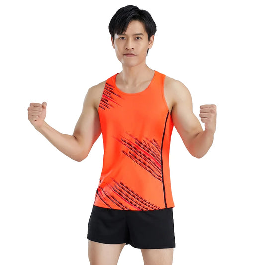 Track And Field Suits Men Running Outdoor Athletics Uniform Breathable Marathon Sportswear Tank  Shorts Team Training Racing Set