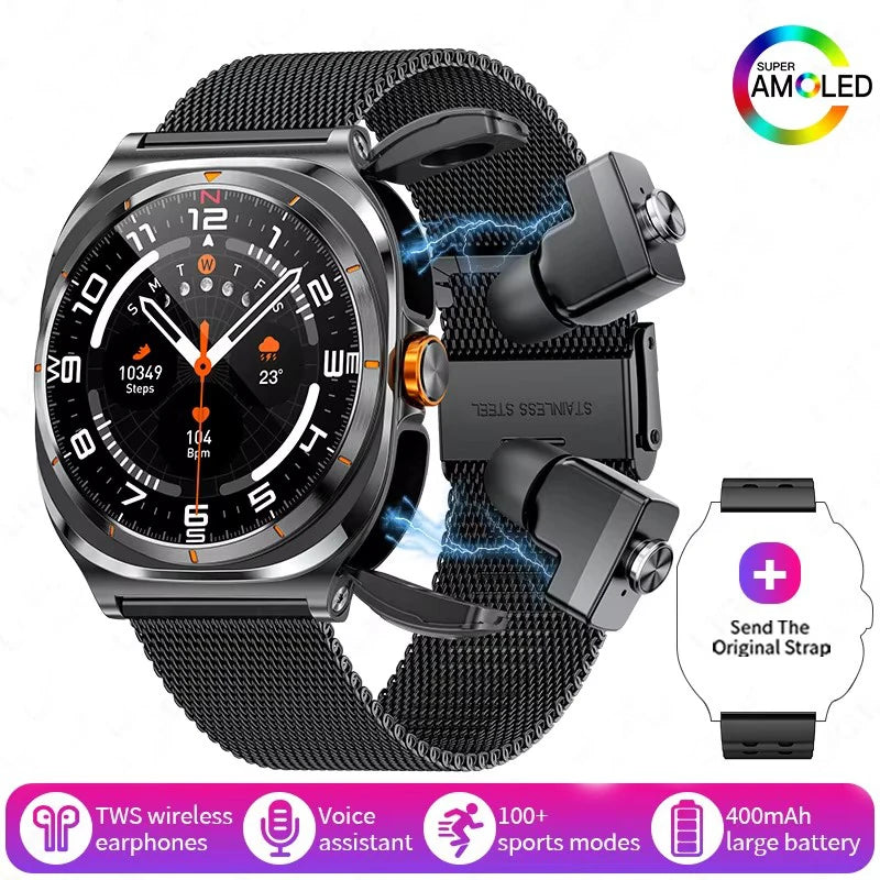 2025 Watch 2-In-1 Headphone Smartwatch Ip67 Waterproof Gps Positioning Local Music Heart Rate Monitoring Bt Call Men'S Watch