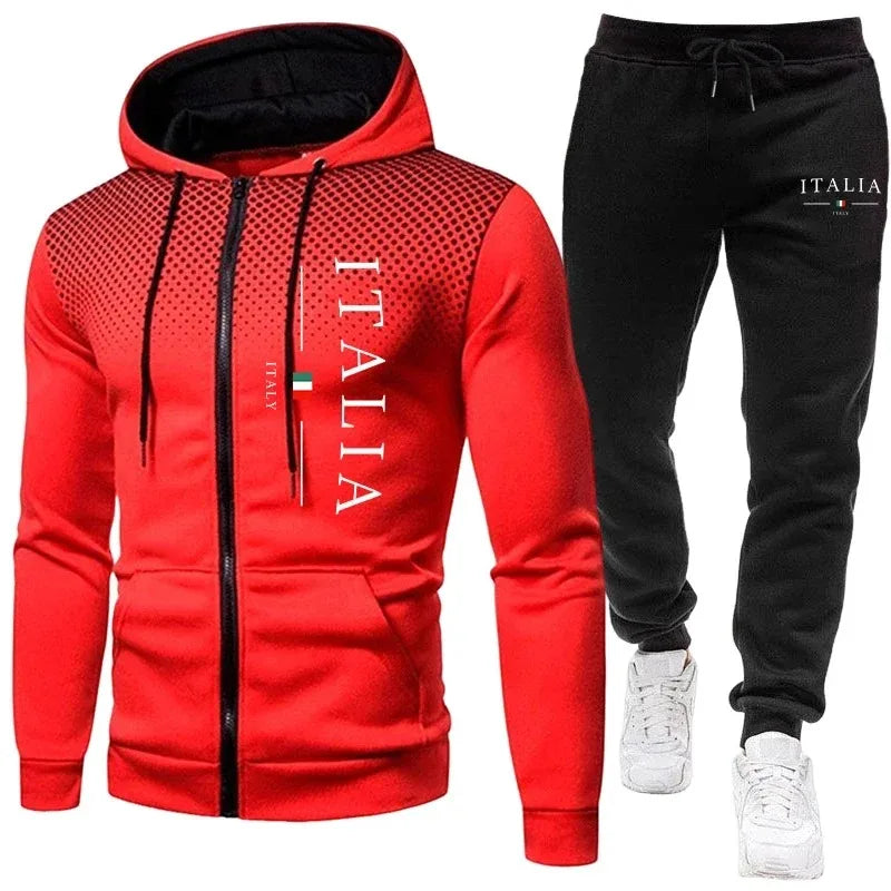 Tracksuit Zipper Hoodie and Sweatpants Urban Casual Sporty Jogging Suit Male Daily Training Outfits